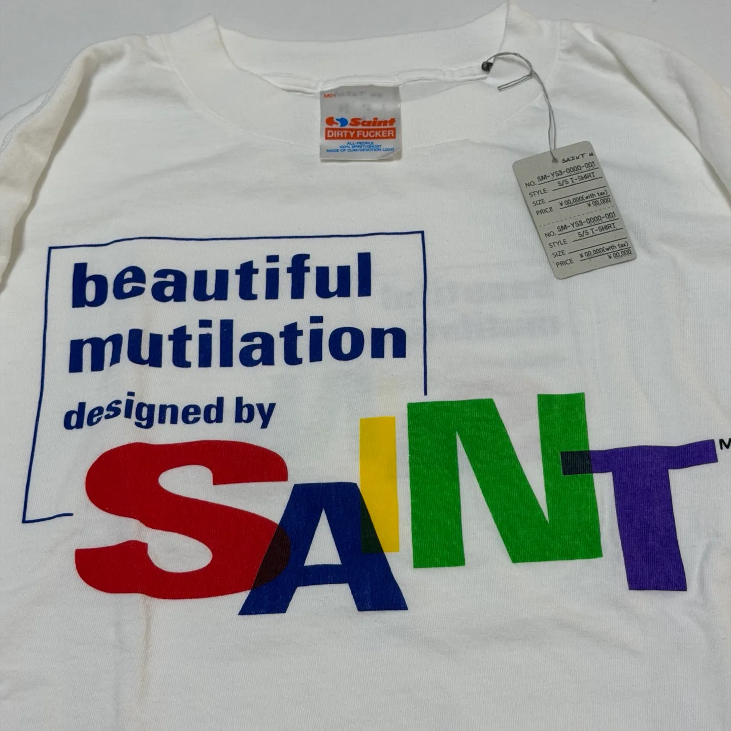 SAINT Mxxxxxx LS TEE/BEAUTIFUL SAINT/WHT Colorful SAINT slogan long-sleeved TEE White S-XL Cylindrical side seamless fabric Really made with care! Domestic printing factory OEM, original water slurry non-touch printing process, correct version, correct main mark/wash mark/little angel anti-counterfeiting mark